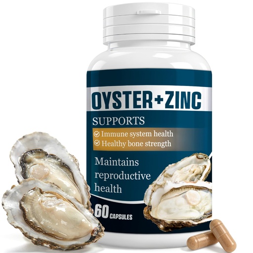 [BRSRYZT4AF7REFLZ] Premium Oyster Extract Capsules with Zinc Powder for Men & Women, 60 Count Natural Oyster Supplement, Supports Immune System, Reproductive Health & Bone Strength