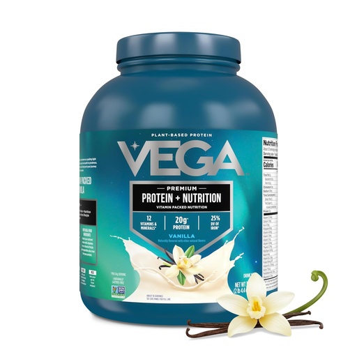 [BRSWGGQEOYJRGCTA] Vega Protein + Nutrition – 20g Plant Based Vegan Protein Powder, Vanilla for a Dairy-Free Protein Shake – XL Tub, 2.3lbs (30 Servings)