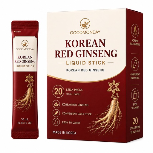[BRSRYZY3OYORO23J] Good Monday Korean Red Ginseng Liquid Stick, Individually Packed Daily Ginseng Supplement, Convenient On-the-Go Stick Packs, 20 Sticks x 10 mL, Made in Korea