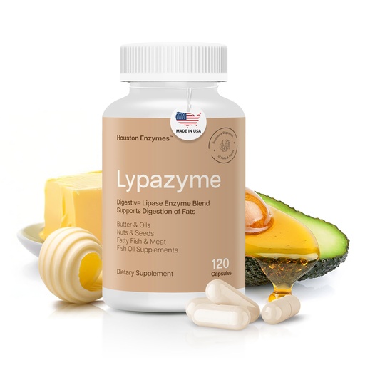 [BRSWI2YZCMMBOG32] Houston Enzymes – Lypazyme Lipase Digestive Enzymes for Women and Men –120 Capsules – 3 Enzyme Blend for Complete Breakdown of Triglyceride Fats, Enzyme for Digestion of High-Fat Meals & Fish Oil