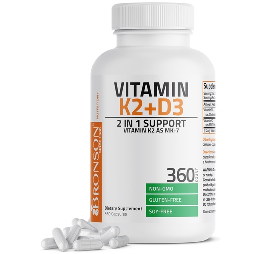 [BRSRMCQLBMJROYIZ] Bronson Vitamin K2 (MK7) with D3 Supplement Non-GMO Formula 5000 IU Vitamin D3 & 90 mcg K2 MK-7 Easy to Swallow D & K Complex, 360 Capsules
