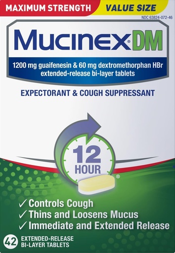 [BRSWIZ36CYOBYHTY] Mucinex DM Maximum Strength 12 Hour Tablets, 1200 mg Guaifenesin, Relieves Chest Congestion,Cough Suppressant and Expectorant, Quiets Wet and Dry Cough, 42 Count