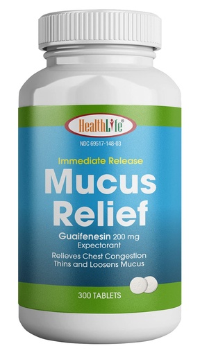 [BRSW2ZIHBUOQO3A4] HealthLife® Mucus Relief, Guaifenesin Tablets, 200 mg (300 Count)