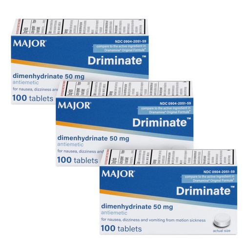 [BRSWIFD2BYPAACAV] MAJOR Driminate - Dimenhydrinate 50mg Motion Sickness Tablets - Anti-Nausea Medicine - 100 Count (3 Pack)