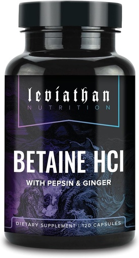 [BRSROFADO4PWOHI6] Leviathan Betaine HCl med Pepsin & Ginger - Digestive Enzymer Supplement for Digestion Aid & Support, Magesyre & Nutrient Absorpsjon