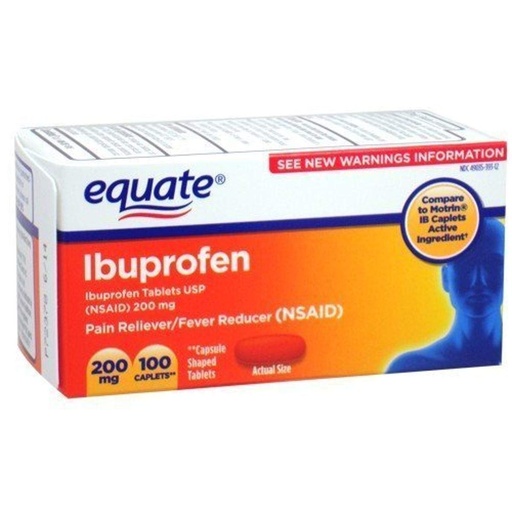 [BRSWIY34PN7RC3I7] Equate EQ-MO100 Ibuprofen Pain Reliever Fever Reducer, 200 mg, Red, 100 Coated Caplets