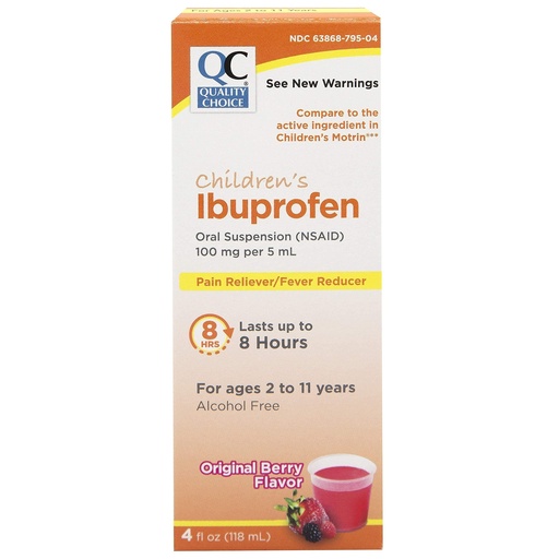 [BRSWYYDYCN5QOAD6] Quality Choice Children's Ibuprofen 100mg Oral Suspension, Pain and Fever Reducer, Original Berry Flavor 4 FL OZ