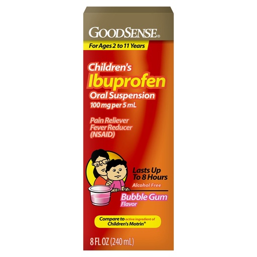[BRSW22Q5C4DQ4DYU] GoodSense Children's Ibuprofen Oral Suspension 100 mg per 5 mL, Pain Reliever and Fever Reducer (NSAID), Bubble Gum Flavor