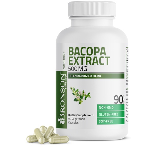 [BRSWGCYTCN4AMYDB] Bronson Bacopa Monnieri Extract 500 mg - Promotes Mental Clarity and Brain Function - Non GMO, 90 Vegetarian Capsules