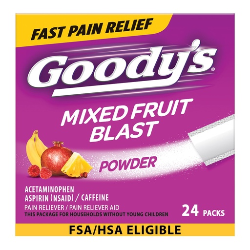 [BRSWICAMBYMREDTO] Goody's Pain Relief Powders, Extra Strength Headache Powder Mixed Fruit Blast, 24 ct (Pack of 1)