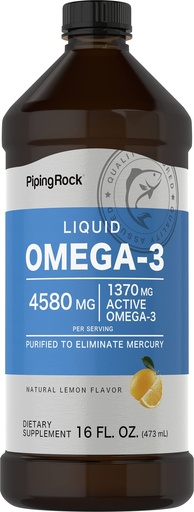 [BRSRMHYHOEGRQG3F] Piping Rock Omega 3 Fish Oil Liquid Supplement | 16 Fl Oz | Mercury Free | Lemon Flavor | 1370 mg Active Omega-3 | for Men and Women | Non-GMO, Gluten Free