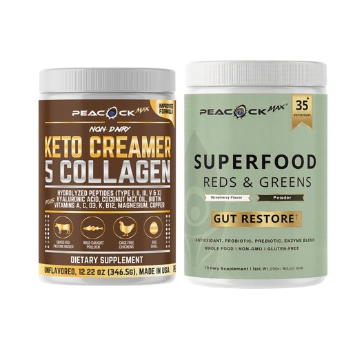 [BRSRACANCR5WM334] Collagen Keto Creamer & Superfood Reds and Greens Powder Bundle – Hydrolyzed Collagen with MCT & Organic Superfoods with Probiotics & Enzymes