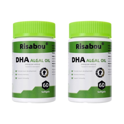 [BRSREGQYOIIBAELZ] 2 Bottles Algal Oil DHA 400 mg with ARA and SA, 120 Softgels Algae Oil - DHA Omega 3 Supplement, 1 Softgel per Serving for Brain, Memory & Nervous System Support - Non-GMO