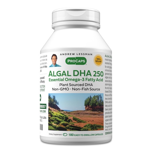 [BRSWGHQKOF7AYYL2] ANDREW LESSMAN Algal DHA 250mg 180 Softgels - Plant-Based Omega-3 Oils, Natural Marine Algae, High DHA, Non-GMO, High Potency, No Stomach Upset, No Fishy Aftertaste. Small Easy to Swallow