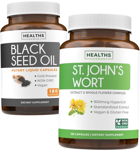 [BRSRAY36OANQOGQ7] Black Seed Oil & St. John's Wort (3-Month Supply) Harmony Essence Bundle of Black Seed Oil (180 Capsules) Cold-Pressed Nigella Sativa & St. John's Wort (180 Capsules) with Powerful 900mcg Hypericin
