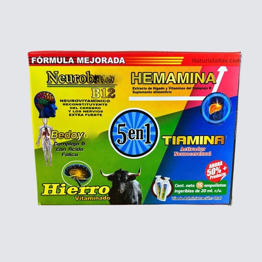 [BRSRYZQKCEBWYFLU] Dragon Dorado Multivitamins 5 en 1 (Bedoy, Hierro, Neurob, Tiamina B1) 15 Micro vials of 20 ML
