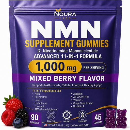 [BRSRGCYOOADQAAY2] NMN Supplement Gummies 1000mg 11-in-1 High Purity Nicotinamide Mononucleotide - Ideal for Anti-Aging, Cellular Energy & Longevity NAD+Supplement Precusor I Lab Tested I 90 Count