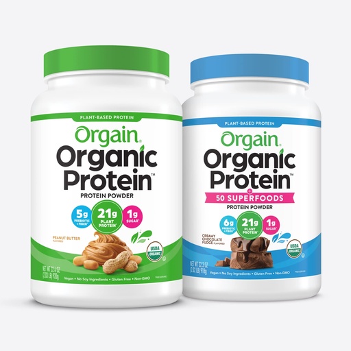 [BRSWYFA3CJYB43D7] Orgain Organic Protein + Superfoods Powder, Creamy Chocolate Fudge (2.02 Lb) and Orgain Organic Vegan Protein Powder, Peanut Butter (2.03 Lb)