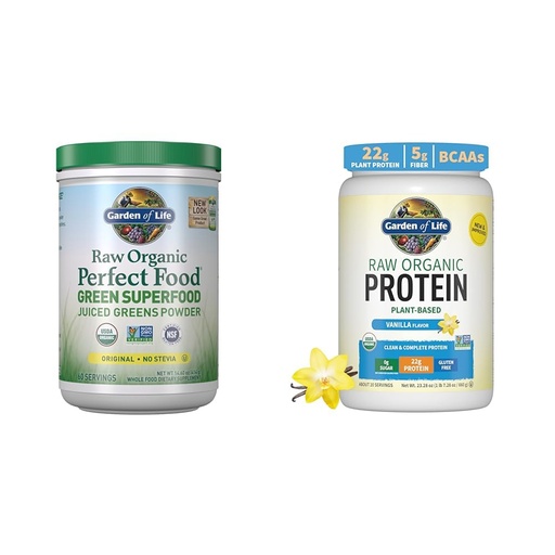 [BRSROBQFDN7ROE32] Garden of Life Super Greens Powder Smoothie & Mix, Probiotics & Digestive Enzymes for Digestive Health & Organic Vegan Vanilla Protein Powder 22g Complete Plant Based Raw Protein
