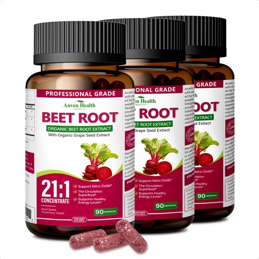 [BRSRGAYTOV4BGC3O] Organic Beet Root Capsules 21:1 Extract - High Potency Nitric Oxide Supplement with Black Pepper for Enhanced Absorption, Supports Blood Pressure, Circulation & Heart Health, Non-GMO, 270