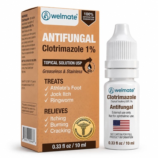 [BRSRAYL7OEDW2DQV] WELMATE Clotrimazole 1% Antifungal Topical Solution | 0.33 fl oz (10mL) Athlete's Foot, Jock Itch, Ringworm Treatment & Ear Drops, Greaseless Non-Staining, Fast Relief for Itchy, Burning Skin