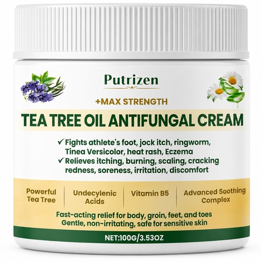 [BRSRGCQ5PN5BSDTH] Antifungal Cream with Tea Tree Oil - Advanced Herbal Relief for Skin Fungus, Athlete's Foot, Jock Itch, Eczema, Tinea Versicolor, Natural Treatment, Relieves Itching, Burning, Scaling - 100g