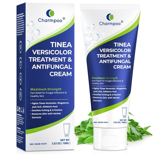 [BRSREC35BUCAK3Q2] CHARMPOO Clotrimazole 1% Antifungal Cream for Tinea Versicolor, 3.53 oz | Ringworm and jock itch care; tea tree, myrrh, ceramides and glycerin; fast-absorbing for chest, back, neck.