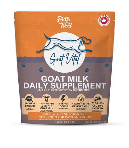 [BRSRACYZOBYG2YI3] Pets Gone Wild Goat Milk Powder with 70 Billion Probiotics for Digestive & Immune Support | Use as Milk or Food Topper for Dogs & Cats of All Breeds, Sizes & Ages | Made in Canada | 150g (5.29 oz)