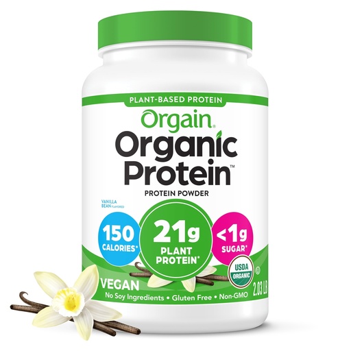 [BRSWIGDZOR6QG3T4] Orgain Organic Vegan Protein Powder, Vanilla Bean - 21g Plant Protein, 6g Prebiotic Fiber, No Lactose Ingredients, No Added Sugar, Non-GMO, For Shakes & Smoothies, 2.03 lb (Packaging May Vary)