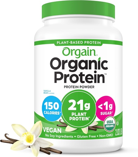 [BRSWIGDZOR6QG3T4] Orgain Organikoa Vegan Protein Powder, Vanilla Bean - 21g Landare Protein, 6g Zuntz prebiotikoa, Lactose Ingredients, No Added Sugar, Non-GMO, Shakes & Smoothies, 2.03 lb (Packaging May Vary)