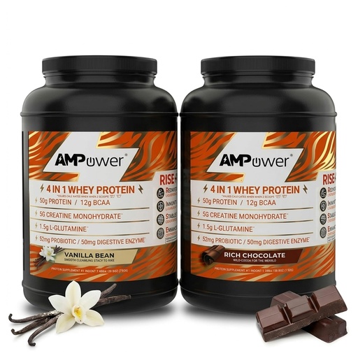 [BRSRYZYPAR6QACLF] AMPOWER Rich Chochlate & Vanilla Bean Whey Protein Powder - R.I.S.E Formula Designed by Athletes - 25g Protein, BCAA, Creatine, L-glutamine, Probiotics & Digestive Enzymes (Pack of 2)