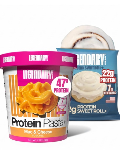[BRSRGFL4DMHRUH3O] Legendary Foods High Protein Bundle 16-Pack: Mac & Cheese Pasta (47g Protein) & Sweet Roll (22g Protein), Low Net Carb, Gluten Free, Quick Meals for Fitness & Busy Lifestyles