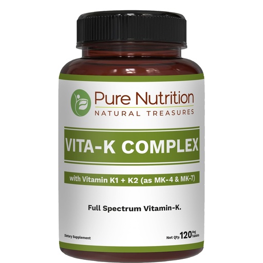 [BRSRAFIFPMNWYD3B] Pure Nutrition Vitamin K Complex K1 + K2 | 2250 mcg | 120 Tab | Full Spectrum K Vitamin Supplement with K1 1000mcg, K2 as MK4 1000mcg + K2 as MK7 250 mcg | Non GMO | Gluten Free