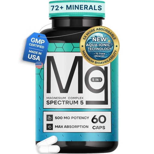 [BRSRA233DMBAAGTU] Spectrum 5 Magnesium | 5-in-1 Complex + 72 Trace Minerals for Enhanced Absorption | Irish Sea Sourced | 500mg per Serving | Made in USA, Third Party Tested, GMP Certified