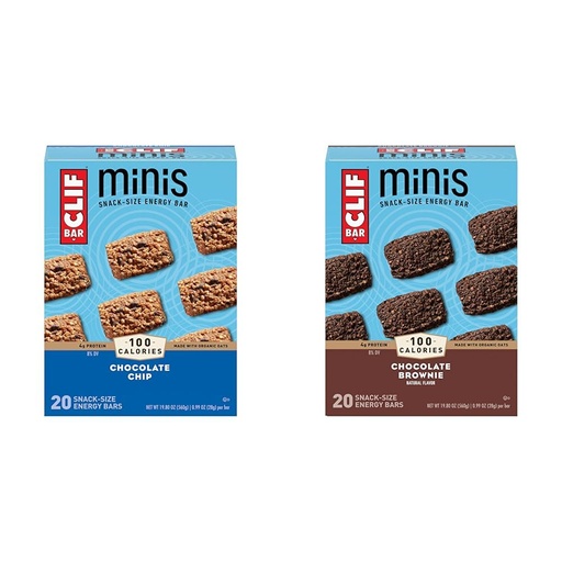[BRSROCACBMBQY3DK] Clif Bar Minis Chocolate Chip & Brownie Flavor Organic Oats Energy Bars 0.99 oz. 20 Pack & 20 Pack Case