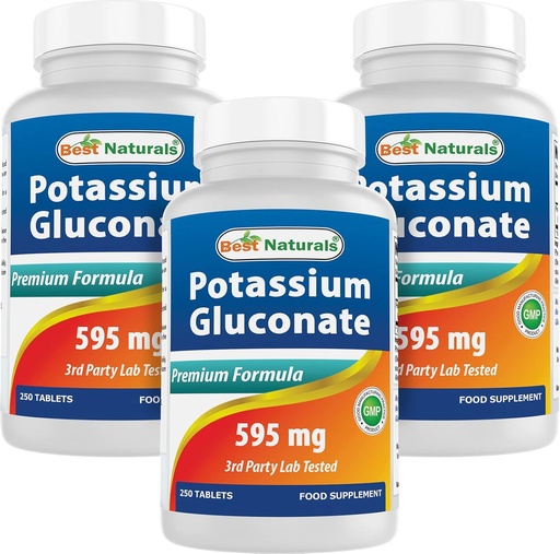 [BRSW2AYBPMHR63TF] Best Naturals Potassium Gluconate 595 mg 250 Tablets (250 Count (Pack of 3))