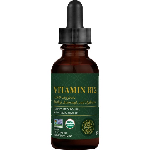 [BRSRYZAKO4PGO2QU] Global Healing Center - Vitamin B12 Sublingual 5000 MCG Organic Liquid Supplement, Methylcobalamin, Adenosylcobalamin, Hydroxo Long-Lasting Energy and Healthy Metabolism - Vegan B12 Vitamins (1 mL)