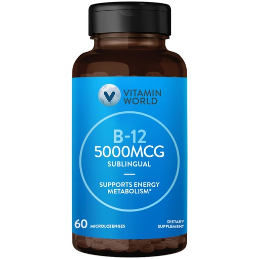 [BRSWIZIRCYCQ2ED2] Vitamin World Vitamin B-12 5000 mcg. Sublingual 60 Microlozenges, Supports Energy Metabolism, Supports Heart Health