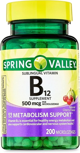 [BRSRECA7DN5BSD3O] Spring Valley Vitamin B12 Microlozenges, 500 Mcg, 200 Count
