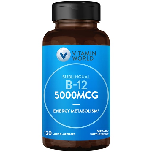 [BRSWGAT6BFYA22DZ] Vitamin World Vitamin B-12 5000 mcg. Sublingual 120 Microlozenges, Supports Energy Metabolism, Supports Heart Health