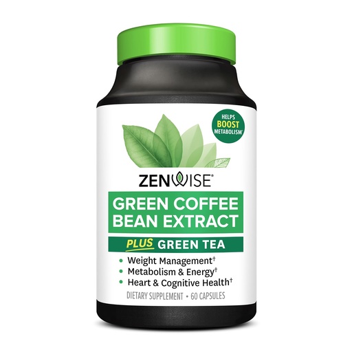 [BRSROEI6PIOQACD5] Zenwise Health EGCG Green Tea Extract Capsules with Coffee Bean Extract - 50% EGCG + 98% Polyphenols Supplement - Green Tea Pills for Skin and Heart Support + Brain Health and Memory Boost - 60 Count