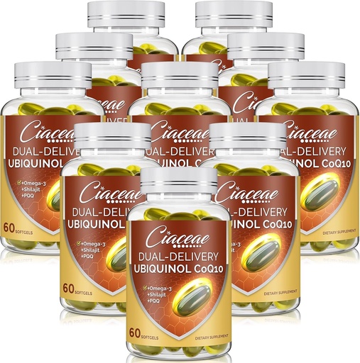 [BRSROFL3OIFWYGTG] Ubikinol CoQ10 600 MG Softgels with Omega-3 & Shilajit & PQQ, Advanced Dual-Delivery Coenzyme-Q10, Active CoQ10 Ubikinol Supplement for Fertility, Antioxidant, Heart, Brain & Energy, 600 Servings
