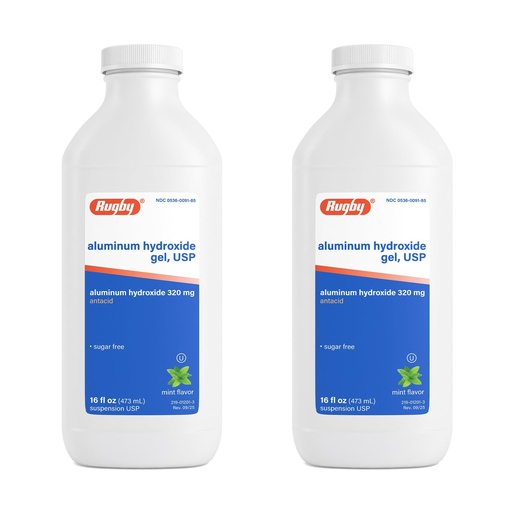 [BRSWIGQMBUGGO3TA] Rugby 320 mg Aluminum Hydroxide Gel, USP - Antacid Liquid - Upset Stomach, Acid Indigestion, and Heartburn Relief - Sugar-Free - Mint Flavored - 16 Fl. Oz. (2 Pack)