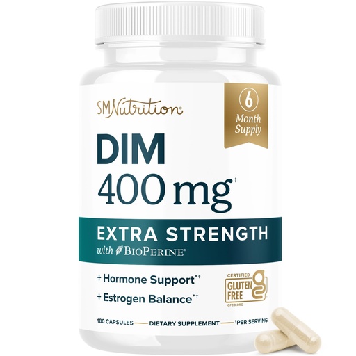 [BRSRYZALBYIQYG3X] DIM Supplement 400MG Extra Strength | 6 Month Supply | Hormone Balance for Men and Women | Menopause, Acne, Hot Flashes Relief, Prostate & Antioxidant Support | Soy-Free, Gluten-Free | 180 Ct.