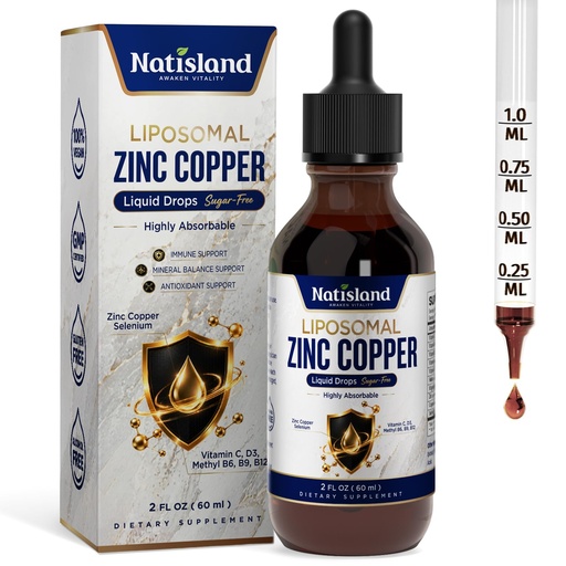 [BRSRYYABCF5RSA3J] Liquid Zinc Copper Supplement, Liposomal Zinc Picolinate W/Copper Selenium, Vitamin C,B,D3,K2, Mg, Immune, Antioxidant & Thyroid Support,Highly Absorbable Trace Mineral for Women,Men,2 FL OZ