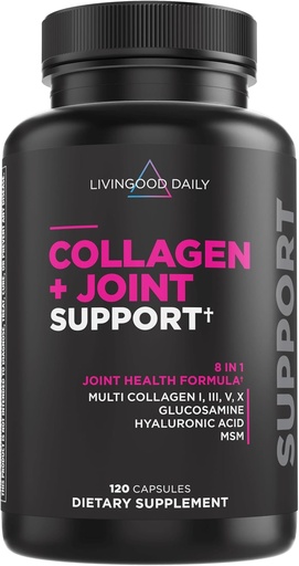 [BRSRMEL3OADQ42TO] Livingood Daily Collagen + Joint Support, Grass Fed Multi Collagen Peptides I III V X with Hyaluronic Acid, Joint Support Supplement for Women & Men, Hair Skin Nails, Keto & Gluten Free, 120 Capsules