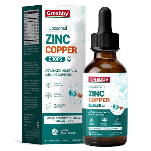 [BRSRYZQCCAIBME32] Liposomal Liquid Zinc Copper Supplement, Zinc Picolinate 30mg Drops with Selenium, Elderberry Extract, Vitamin D3 & C, Immune Support, for Kids & Adults, 2 Fl Oz