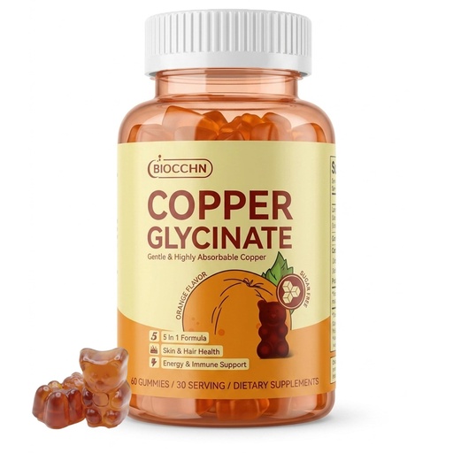 [BRSRGGANOQCWMHT6] Copper Supplements Gummies, Skin & Hair Health, 2mg Chelated Copper Glycinate for Women, Red Blood Cell, Energy & Immune Support, Sugar-Free, Vegan, 60 Gummies