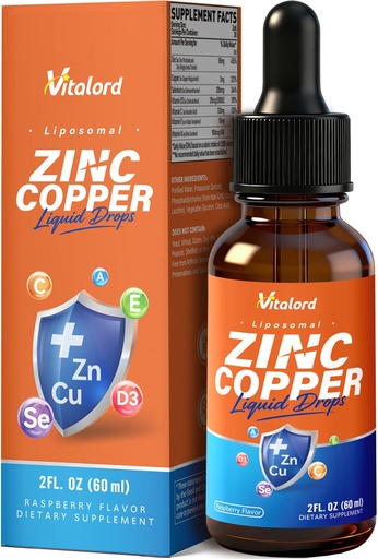 [BRSRYYD7PN6BUDYZ] Zinc Copper Selenium Liquid Drops Supplements, 50mg Liposomal Zinc Picolinate Chelate with Copper Bisglycinate for Men & Women, Immune Support, Thyroid & Skin Health, Vegan, Raspberry Flavor, 2 FL OZ