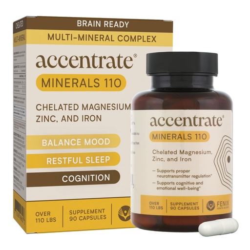 [BRSRABT6AUMBUHYY] Accentrate Minerals 110 - Brain Ready Nutrition for Teens and Adults – Chelated Magnesium, Zinc, Iron – Mental Wellness Mineral Supplement for Focus, Mood & Brain Support – 90 Capsules